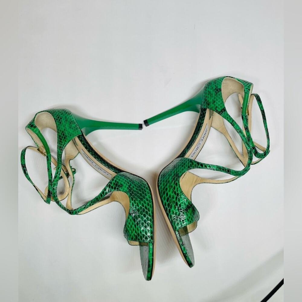 Jimmy Choo Green Snakeskin leather Azia 95 mm Stilettos sandals open toe EU 40.5 - Picture 6 of 10